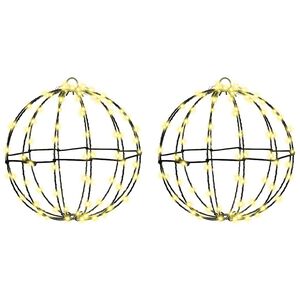 vidaXL Žogica med 192 LED 2 pcs Toplo bela 30 x 30 x 32 cm Kovina